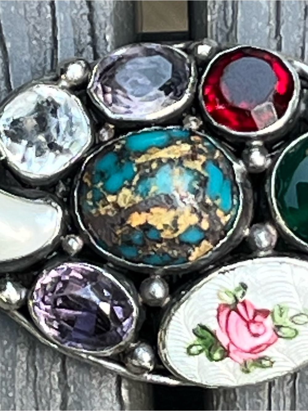 Multistone Silver Ring with Turquoise, Red & Purple Accents